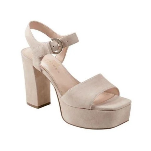 Marc Fisher LTD-Women's Cinthia Platform sandals size 8.5-light beige suede—NWT - Picture 1 of 16